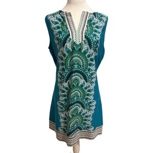 New York & Company Sleeveless‎ Dress Teal Green Patterned Casual XL